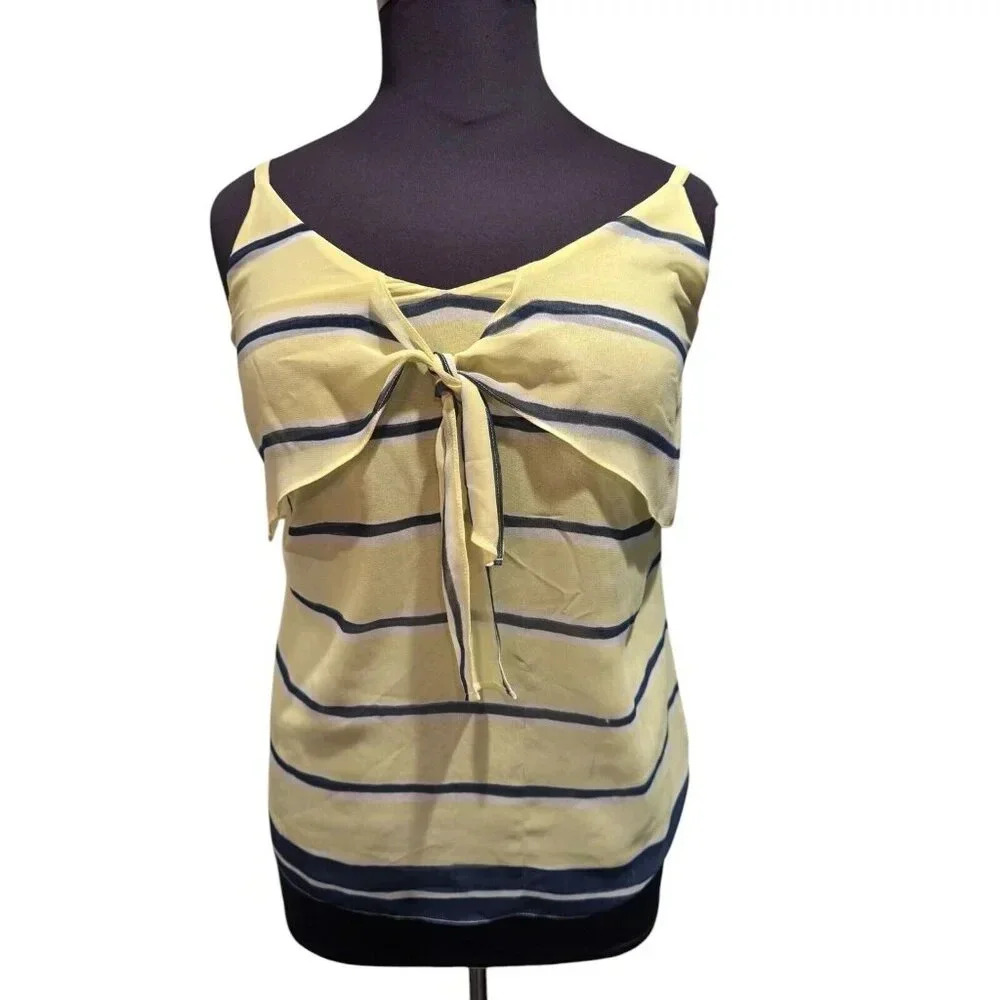 Cabi Rivera Lights Knot Cami Tank Top Womens Medium Yellow‎ Blue Stripe lined
